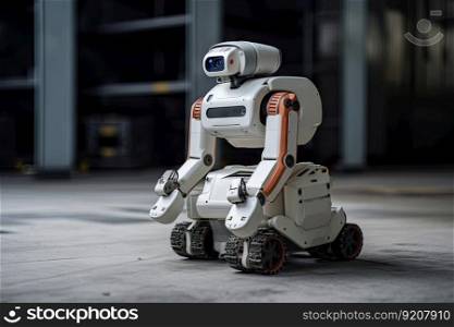 robot carrying out emergency response, such as rescue or evacuation, created with generative ai. robot carrying out emergency response, such as rescue or evacuation