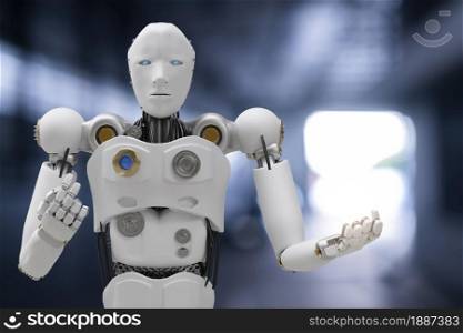 Robot cyber future futuristic humanoid auto, automobile, automotive car check fix in garage industry inspection inspector insurance maintenance mechanic repair robot service technology 3D rendering