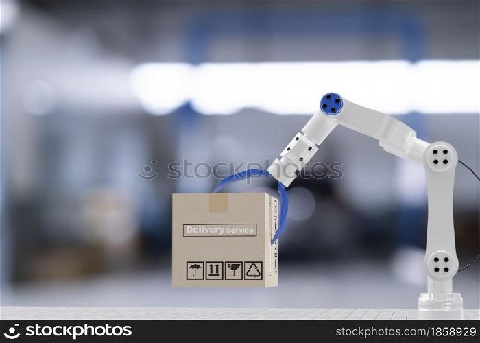 Robot cyber future futuristic humanoid hold box product technology engineering device check, for industry inspection inspector transport maintenance robot service technology