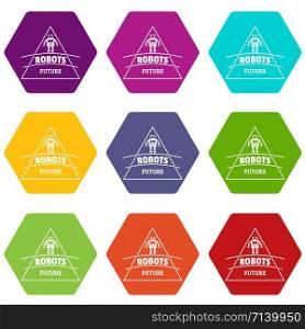 Robot future icons 9 set coloful isolated on white for web. Robot future icons set 9 vector