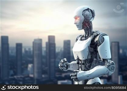 Robot futuristic cityscape. Digital future. Generate Ai. Robot futuristic cityscape. Generate Ai