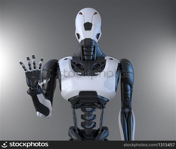Robot gesturing with his hand . 3D illustration. Robot gesturing with his hand