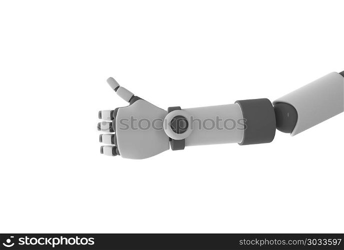 Robot hand thumb up isolated on white background in futuristic t. Robot hand thumb up isolated on white background in futuristic technology concept. 3d illustration. Robot hand thumb up isolated on white background in futuristic technology concept. 3d illustration