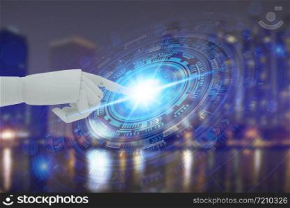 Robot hand touching virtual screen technology, Artificial Intelligence Technology Concept