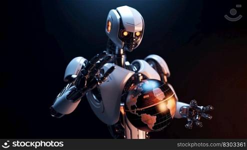 robot holding planet earth, cyborgs rule the world generative ai.