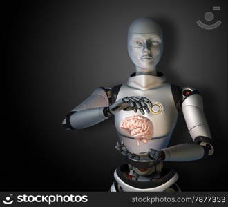 Robot holds a human brain in his hands