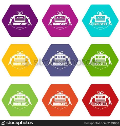 Robot icons 9 set coloful isolated on white for web. Robot icons set 9 vector