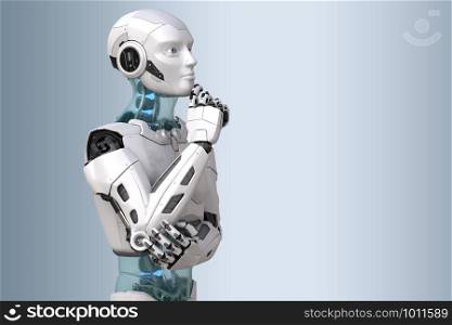 robot in a pensive pose. 3D illustration. Thinking robot. 3D illustration