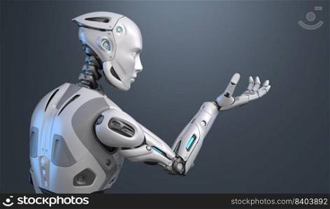 Robot looking at his hand. 3D illustration. Robot looking at his hand