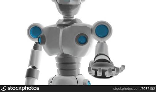 Robot open his hand isolated on white background, Artificial intelligence in futuristic digital technology concept. 3d illustration