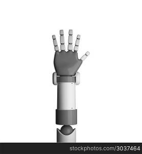Robot palm isolated on white background in futuristic technology. Robot palm isolated on white background in futuristic technology concept. 3d illustration. Robot palm isolated on white background in futuristic technology concept. 3d illustration
