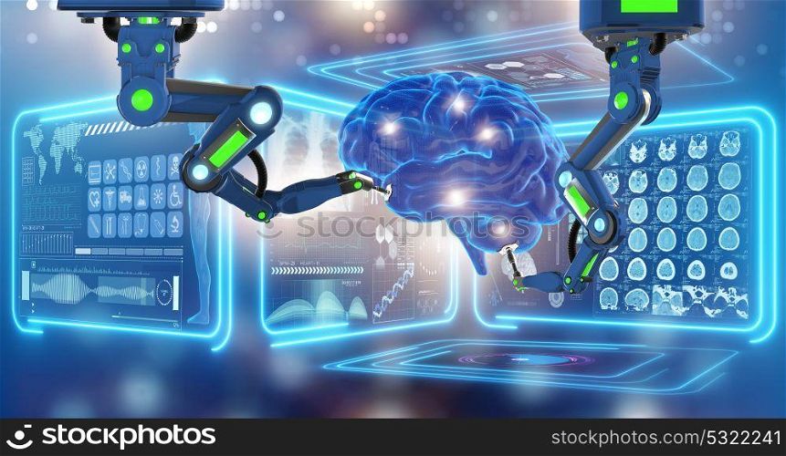 Robot performing surgery on head brain