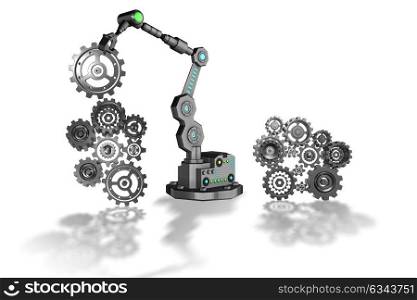 Robot putting cogwheels in connection
