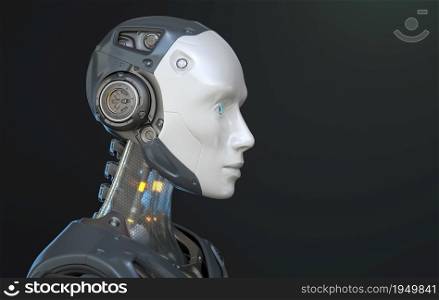 Robot&rsquo;s portrait in profile. 3D illustration. Robot&rsquo;s portrait in profile