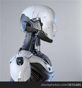 Robot’s portrait in profile. 3D illustration. Robot’s portrait in profile
