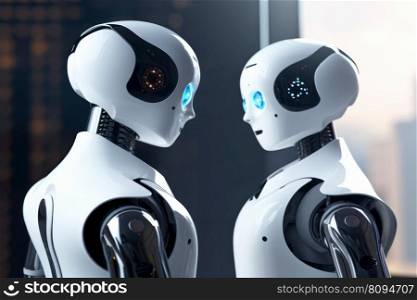 Robot speaking. Marketing talk home. Generate Ai. Robot speaking. Generate Ai