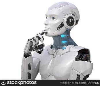 Robot thinks about something. Clipping path included. 3D illustration. Robot thinks about something