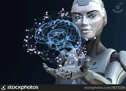 Robot with artificial intelligence. 3D illustration. Robot with artificial intelligence