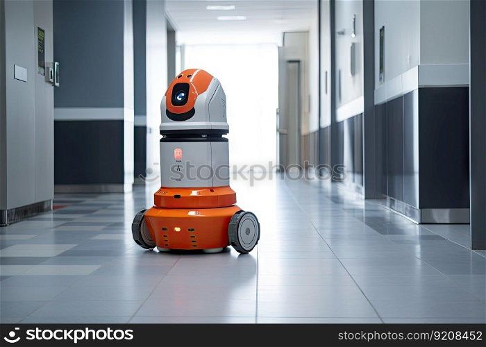 robot with emergency stop button for maximum safety during operation, created with generative ai. robot with emergency stop button for maximum safety during operation