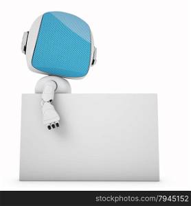 Robot with empty board on white background - 3D render