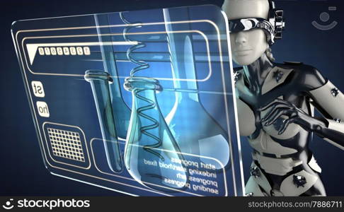 robot woman manipulatihg hologram display