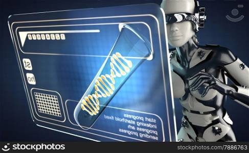 robot woman manipulatihg hologram display