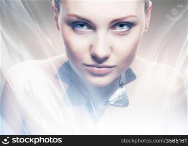 Robot woman with lighting eyes