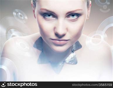 Robot woman with predatory eyes