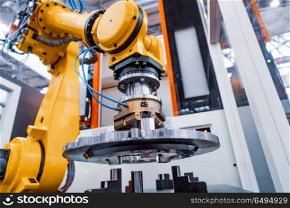 Robotic Arm modern industrial technology. Automated production c. Robotic Arm production lines modern industrial technology. Automated production cell.