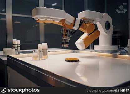 robotic arm with safety system, preventing it from accidentally touching hot surface, created with generative ai. robotic arm with safety system, preventing it from accidentally touching hot surface