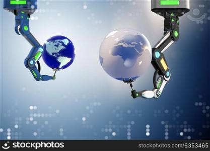 Robotic arms holding earth