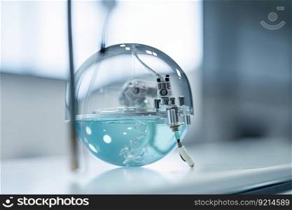 robotic end-effector grasping delicate glass sphere, for example for product packaging, created with generative ai. robotic end-effector grasping delicate glass sphere, for example for product packaging