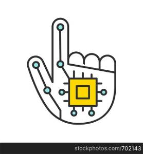 Robotic hand color icon. NFC or RFID implant. Digital hand. Microchip implant. Isolated vector illustration. Robotic hand color icon
