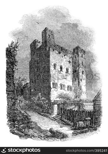 Rochester Castle, vintage engraved illustration. Colorful History of England, 1837.