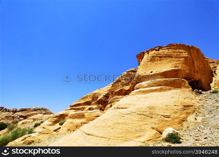 Rock against blue sky. Petra. Jordan