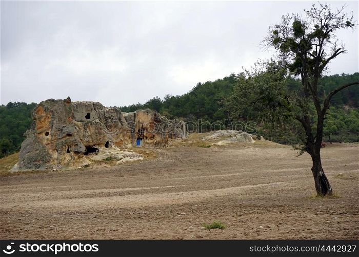 Rock and plowed land near Doger, Turkey
