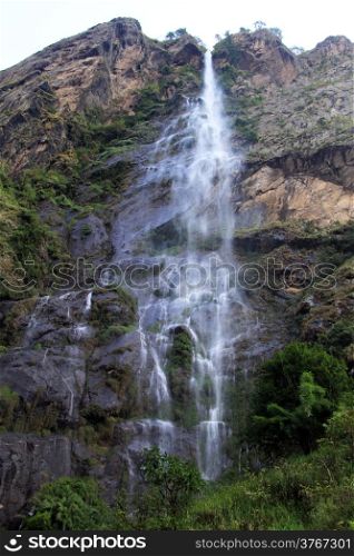 Rock and waterfall in mountain in Nepal