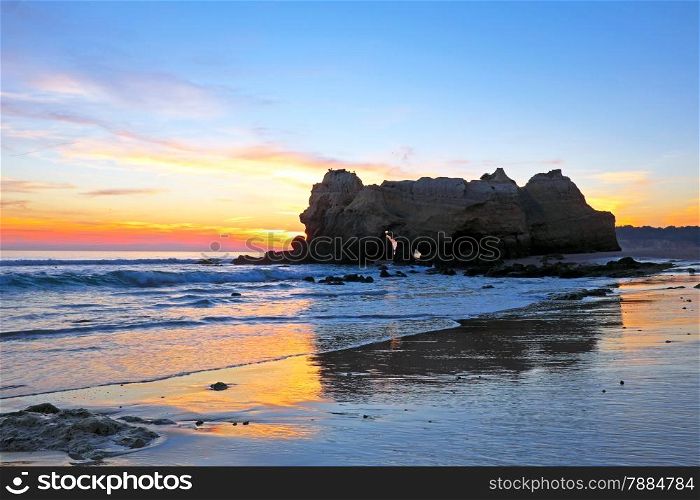 Rock at Praia da Rocha Portimao in the Algarve Portugal at sunset