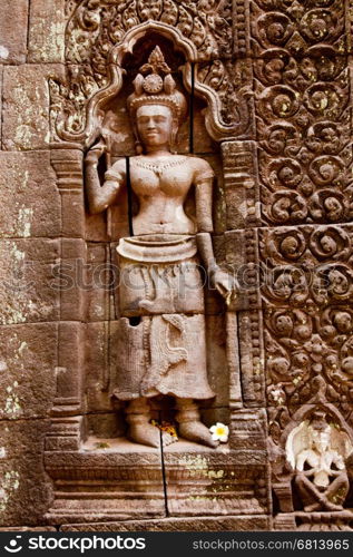 Rock carving of Apsara, Wat Phou, Champasak, Laos
