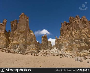 Rock cathedrals in Tara Salt Flat, Salar de Atacama, San Pedro de Atacama, El Loa Province, Antofagasta Region, Chile
