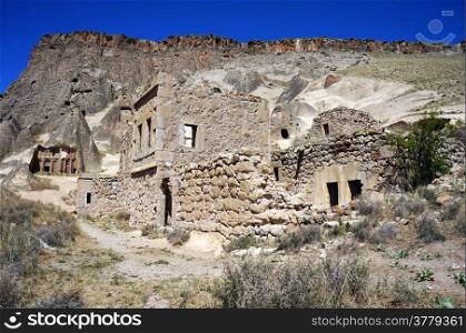 Rock church and village Selime in Ihlara valley in Cappadocia