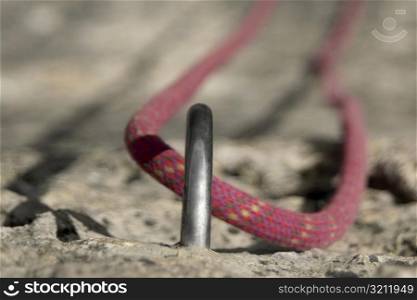 Rock climbing rope in a hook