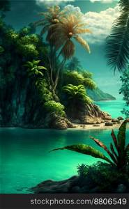 Rock coastline with palm forest