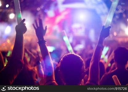 Rock concert party event. Music festival and Lighting stage concept. Youth and Fan club concept. People and Lifestyle theme. Live stage show theme.