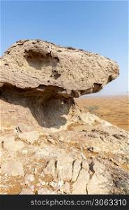 Rock formation in the desert, Pink Rock, Sharjah, United Arab Emirates, UAE, Middle East, Arabian Peninsula. Rock in the desert, Pink Rock, Sharjah, UAE