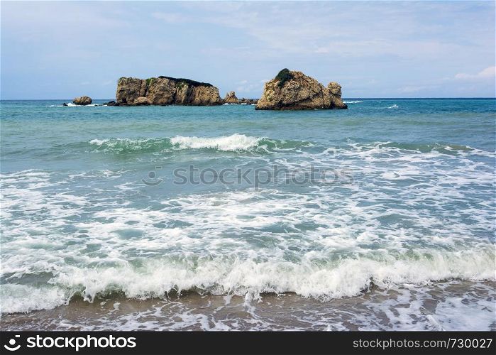 Rock formation near Prasoudi Beach in the island of Corfu, Greece.. Rock formation near Prasoudi Beach in the island of Corfu, Greece