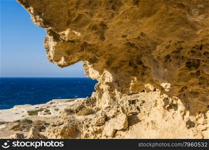 Rock formation near the sea of Sarakiniko area at Milos island, Greece
