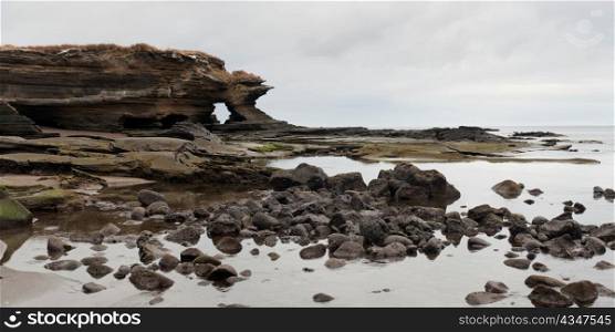 Rock formation on the coast, Puerto Egas, Santiago Island, Galapagos Islands, Ecuador