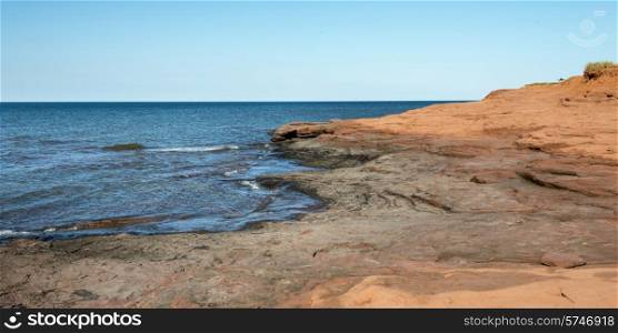Rock formations at coastline, Cavendish Beach, Green Gables, Prince Edward Island, Canada