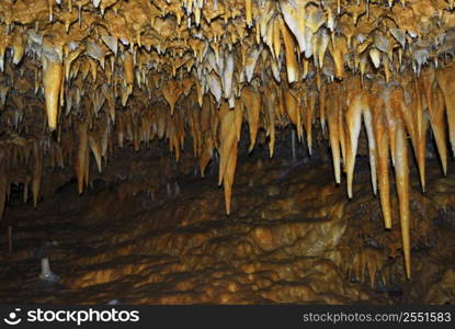 Rock formations inside of a cave in Dordogne region, France